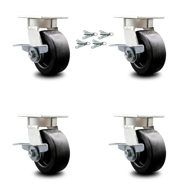 Service Caster 5 Inch Kingpinless Polyolefin Wheel Swivel Caster Set with Brake and Swivel Lock SCC-KP30S520-POR-SLB-BSL-4 - main